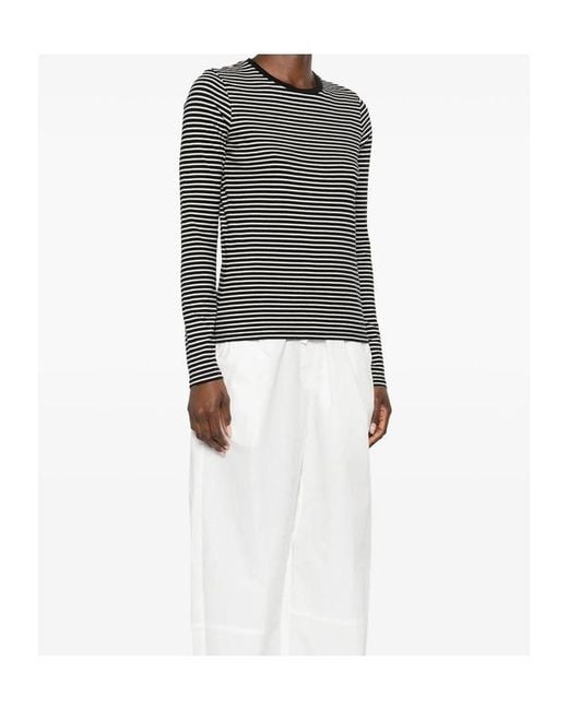 Nili Lotan Black Long Sleeved Striped Crewneck T-Shirt