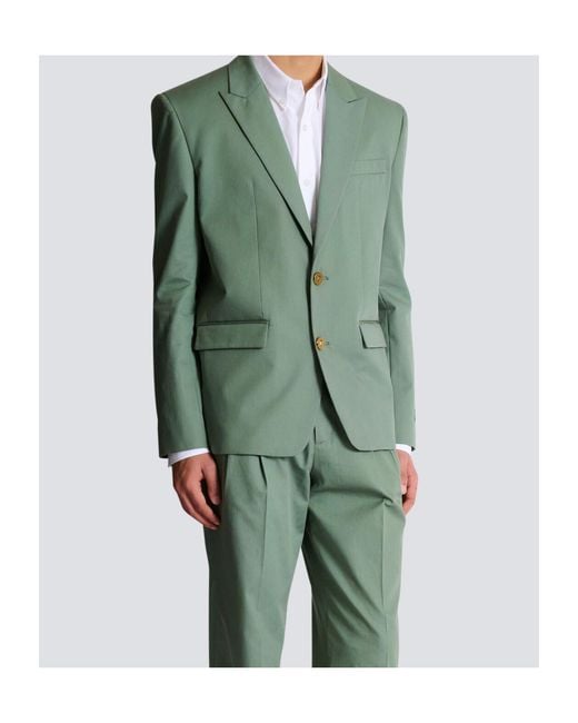 Balmain Green Cotton Twill 2-Button Jacket for men