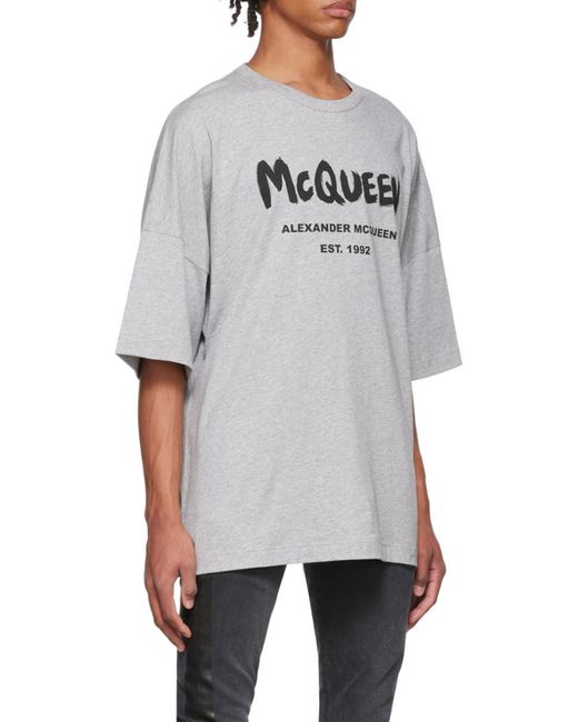 McQueen Gray Logo Short-Sleeved T-Shirt for men