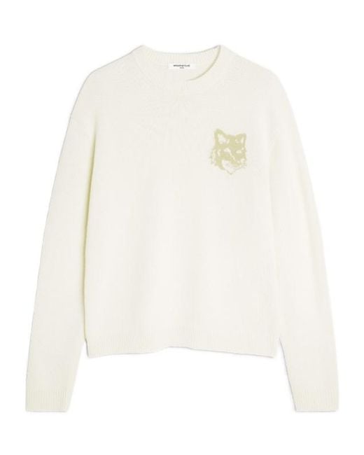 Maison Kitsuné White Maison Kitsuné Fox Head Intarsia Jumper for men