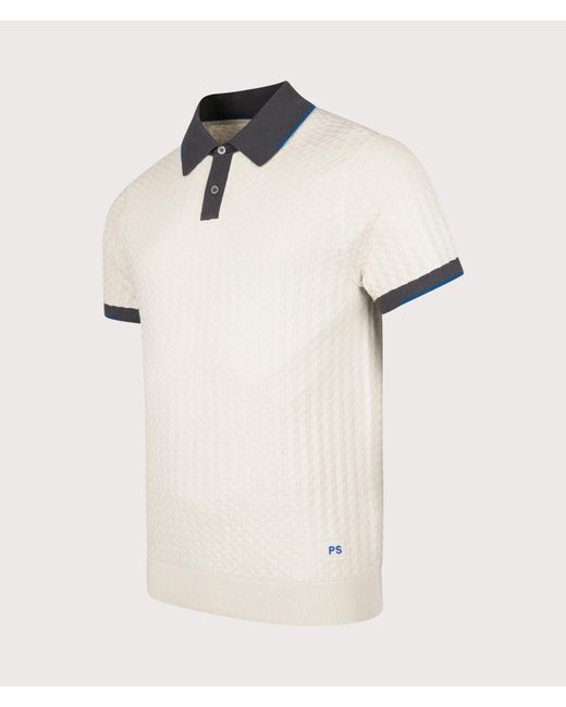 Paul Smith White Ps Logo Embroidered Knitted Polo Shirt for men
