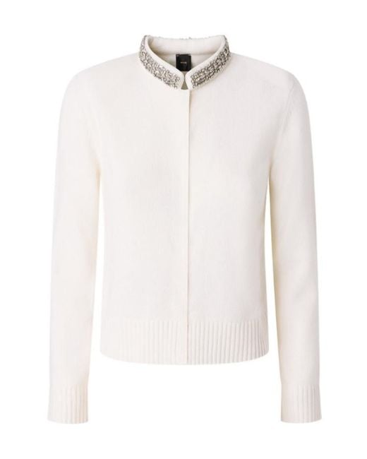 Pinko White Cardigan With Jewel Collar