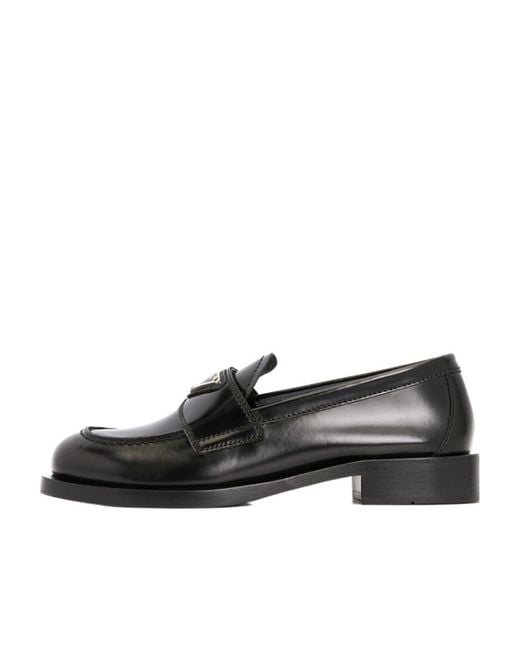 Prada Black Triangle-Logo Leather Loafers