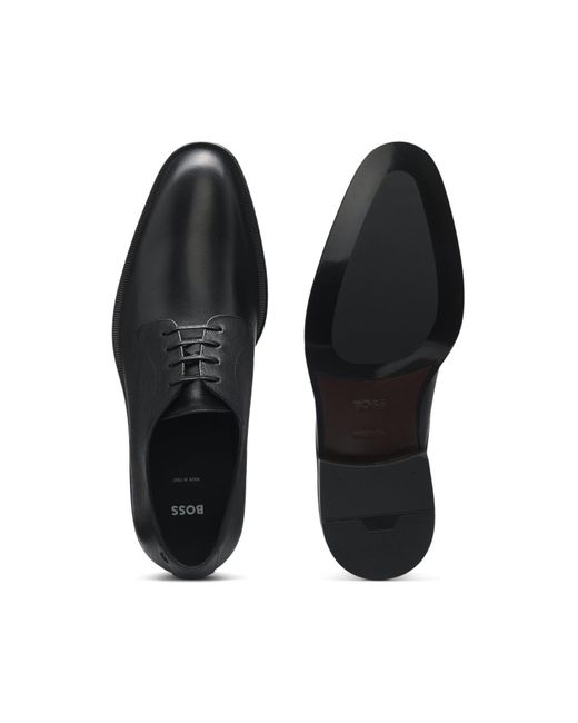 Boss Black Textured Leather Derby Shoes for men