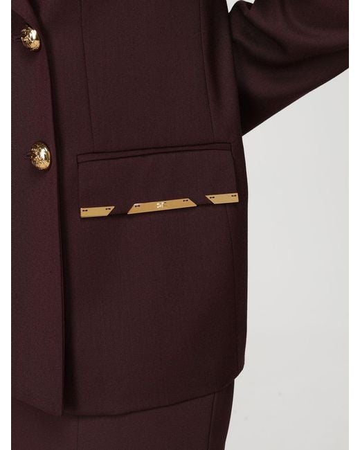 Elisabetta Franchi Brown Double-Breasted Long-Sleeved Jacket