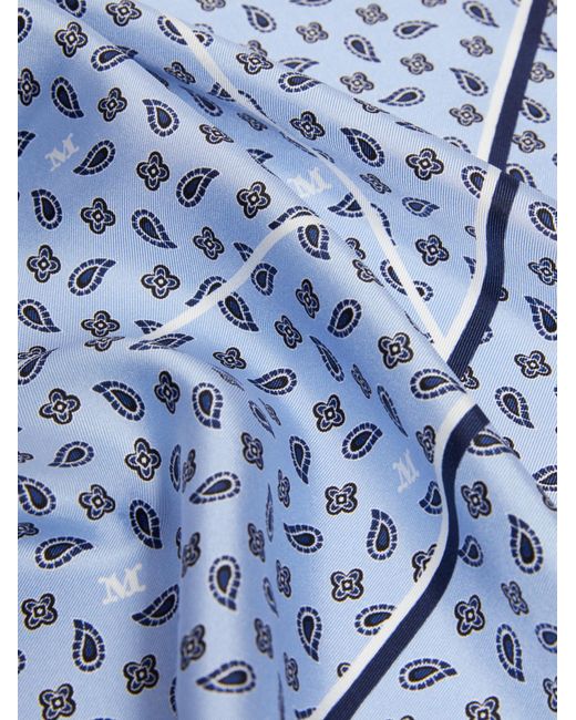 Max Mara Blue Printed Silk Oversized Scarf