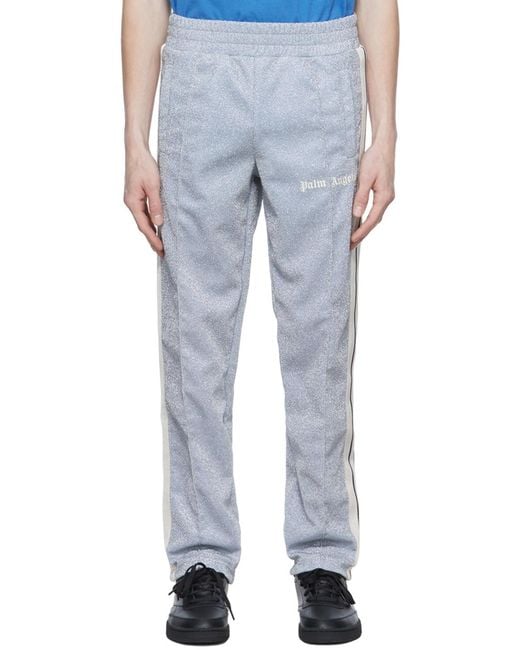 Palm Angels Blue Metallic Logo-Embroidered Track Pants for men