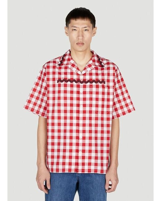 Prada Red Lapel Short-Sleeved Shirt for men