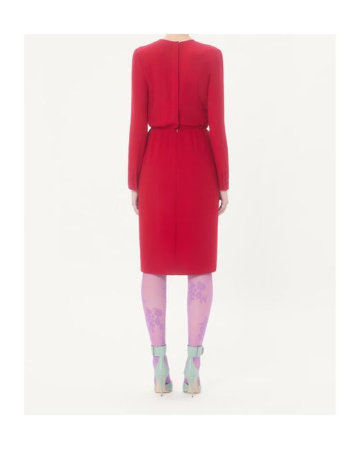 Valentino Red Bow Embellished Long-Sleeved Dress