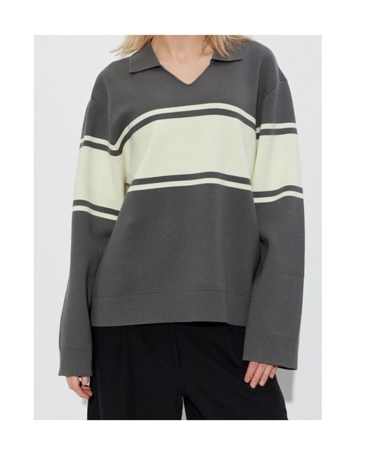 Samsøe & Samsøe Gray Saanne Striped Collared Sweatshirt