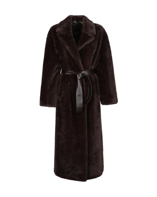 Pinko Black Long Faux Fur Coat With Belt