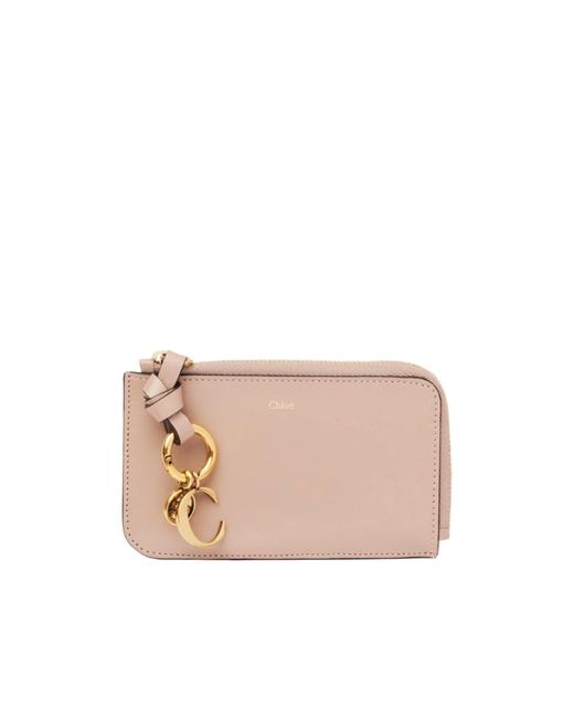 Chloé Pink Alphabet Logo-Charm Zipped Leather Card Holder