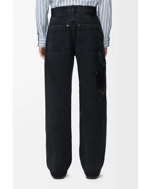 Loewe Blue Leather-Patch Straight-Leg Jeans for men