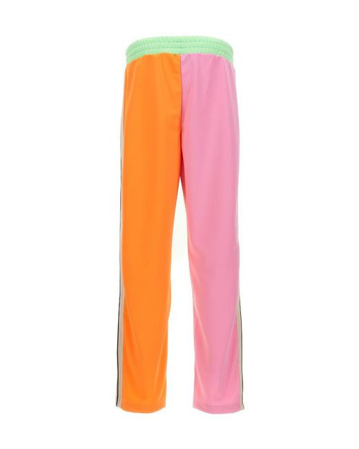 Palm Angels Green Logo Printed Colourblock Track Pants for men