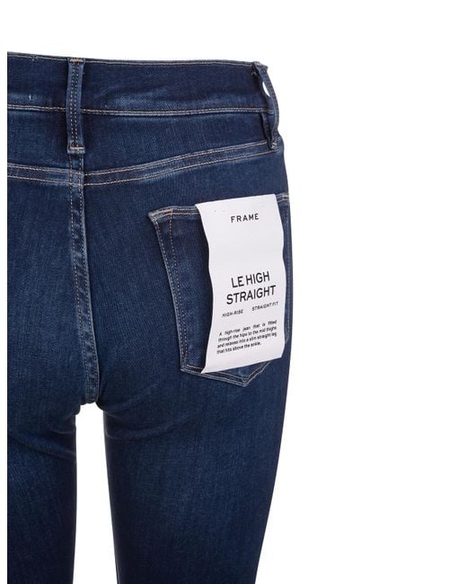 FRAME Blue High Waist Straight Jeans