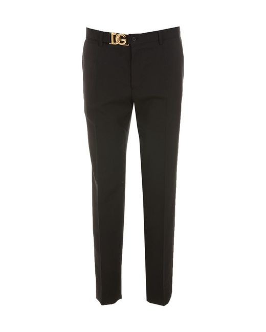Dolce & Gabbana Black Logo-Plaque Slim-Fit Trousers for men