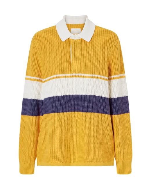 Aimé Leon Dore Yellow Striped Ribbed-Knit Cotton Polo Shirt