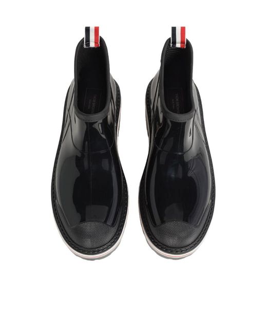 Thom Browne Black Stripe Trimmed Round-Toe Ankle Boots for men