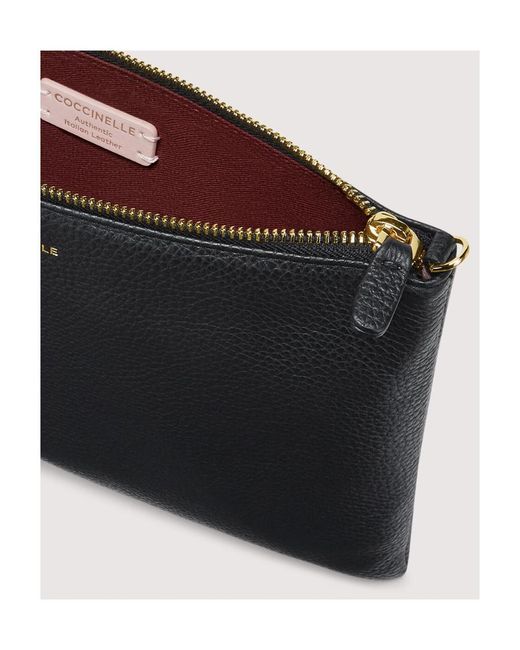 Coccinelle Black Pebble-Texture Leather Crossbody Bag