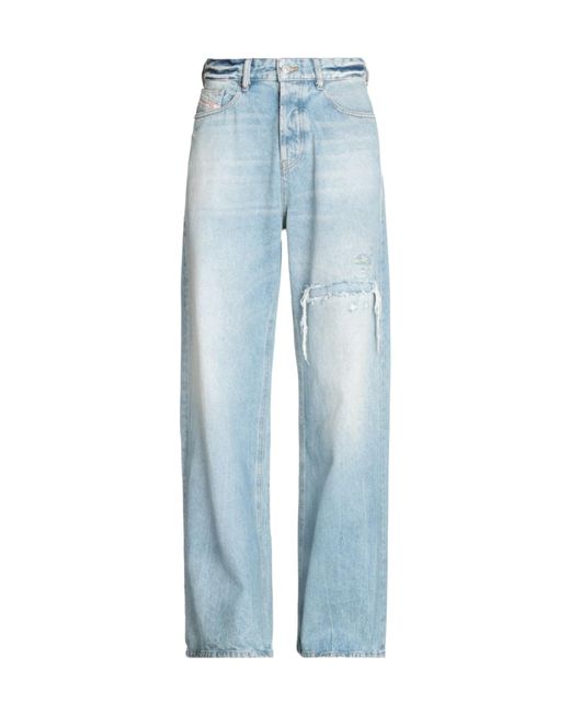DIESEL Blue Comfortable Stylish Washed Ripped Mid-Rise Straight-Leg Jeans
