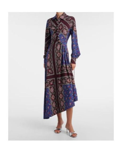 Rabanne Blue Asymmetric Paisley Printed Midi Dress