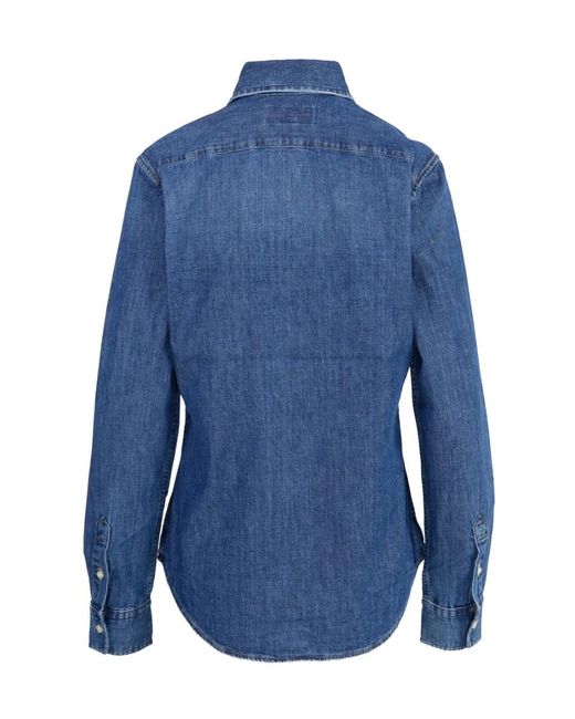 Polo Ralph Lauren Blue Pony Embroidered Curved Hem Shirt