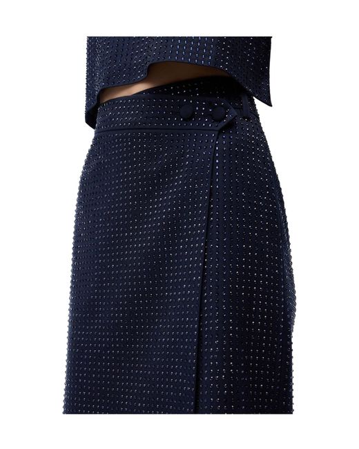 Pinko Blue Rhinestone-Embellished Wrap Skirt