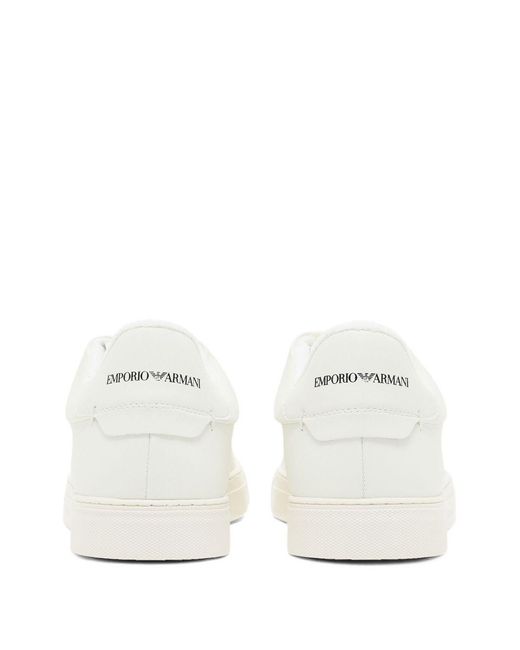 Emporio Armani White Logo-Detail Leather Sneakers for men