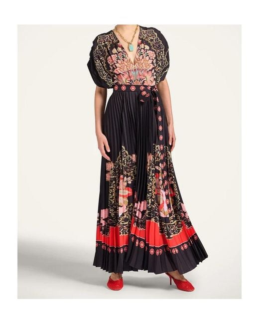 LaDoubleJ Red Accordion Floral-Print Maxi Dress