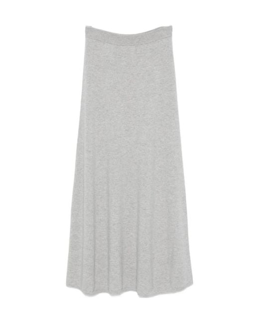 Lisa Yang Gray Ribbed-Trim Cashmere Skirt