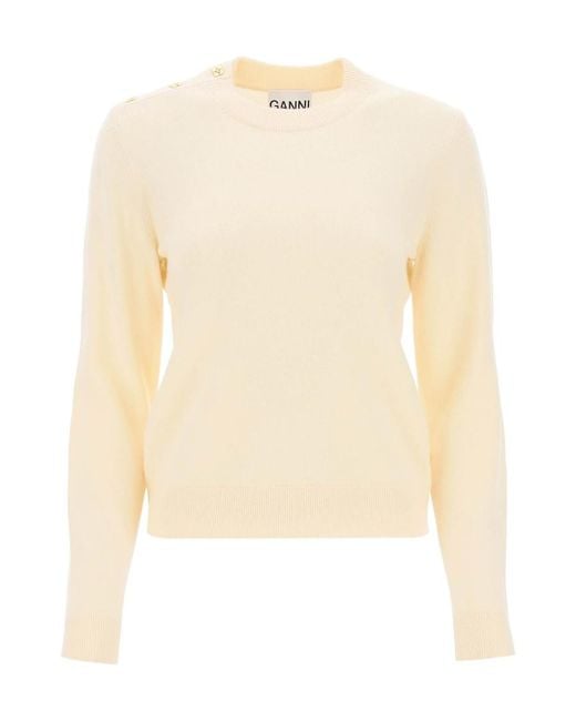 Ganni Natural Alabaster Crewneck Knitted Pullover