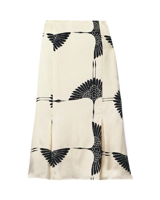 Khaite Natural Bird-Print Cupro Midi Skirt