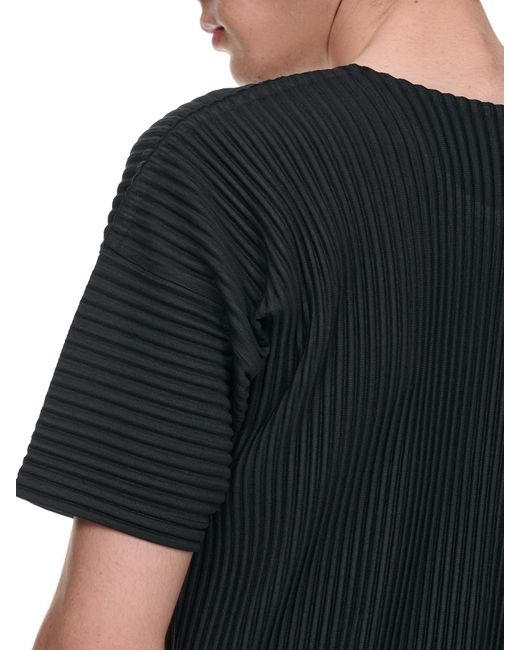 Homme Plissé Issey Miyake Black Short-Sleeves Ribbed T-Shirt for men