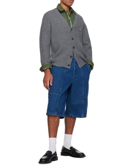 Maison Kitsuné Gray Maison Kitsuné Bold Fox Head Patch Knitted Cardigan for men