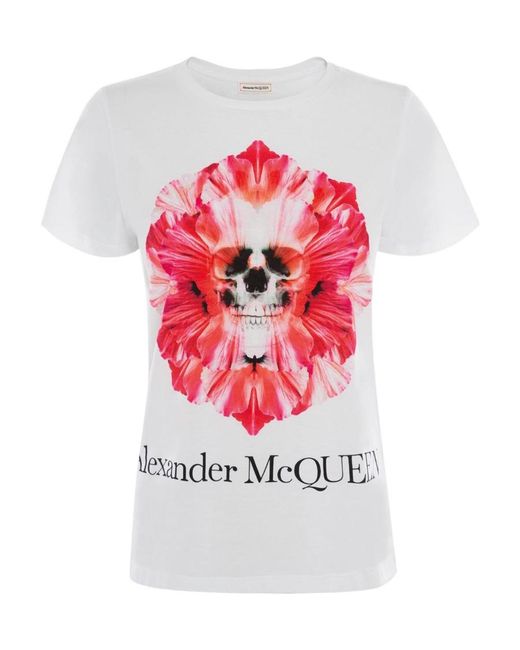 McQueen White T-Shirt With Round Neck And Short Sleeves