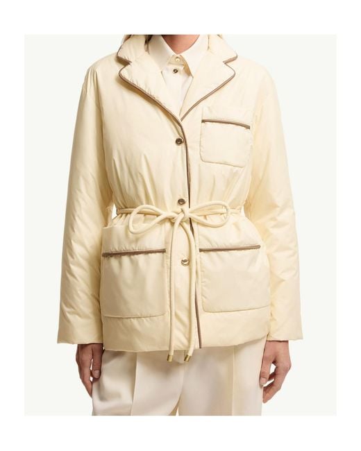 Moncler Natural Tieche Belted Mid-Length Down Jacket