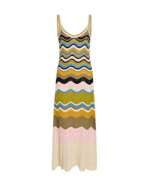LaDoubleJ Metallic Chevron Pointelle-Knit Cotton Midi Dress