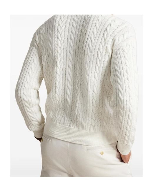 Polo Ralph Lauren White Cable-Knit Polo Sweater for men