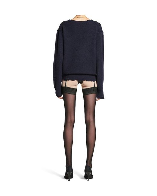 Balenciaga Blue Laurel Classic V-Neck Destroyed Sweater