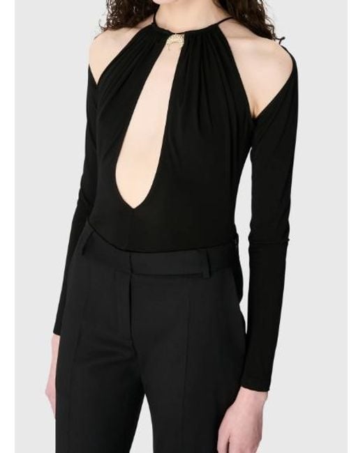 MARINE SERRE Black Draped Keyhole Bodysuit