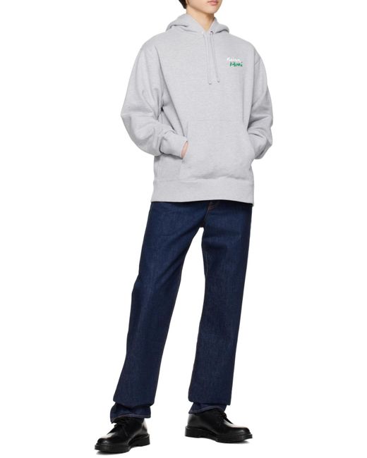 Maison Kitsuné Gray Embroidered-Logo Cotton Hoodie for men