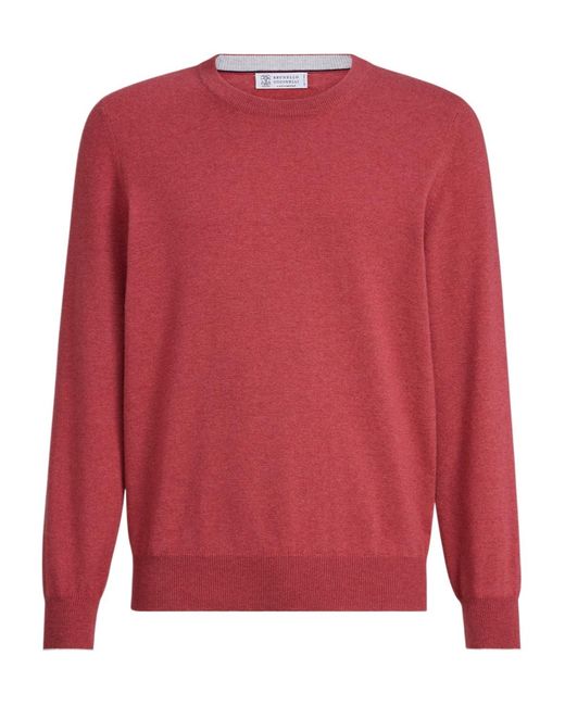 Brunello Cucinelli Red Ribbed Crew-Neck Sweater for men