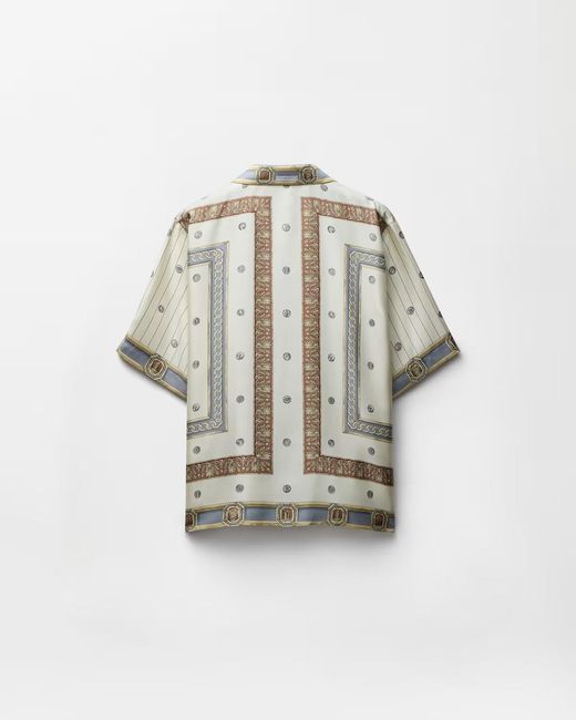 Versace White Pattern-Printed Short-Sleeved Twill Shirt for men