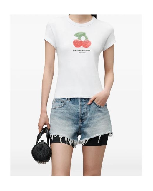 Alexander Wang White Cher Ry Graphic Fitted Ringer Tee
