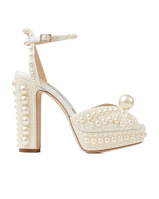 Jimmy Choo White Pearl-Embellished Open-Toe Sandals
