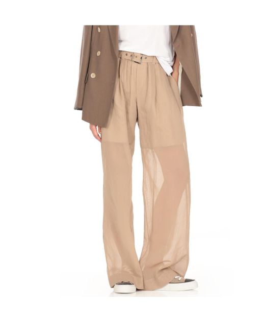 Brunello Cucinelli Natural Belted Wide-Leg Trousers