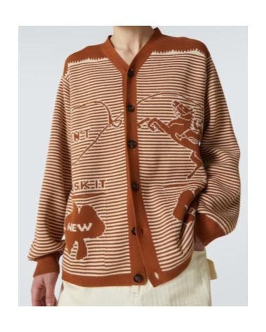 Bode Brown Buckaroo Striped Cotton Cardigan for men
