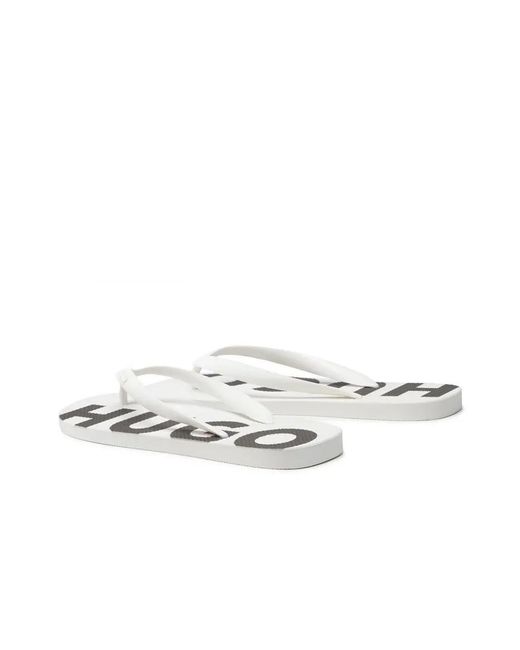 Boss White Round-Toe Flat Sandals for men