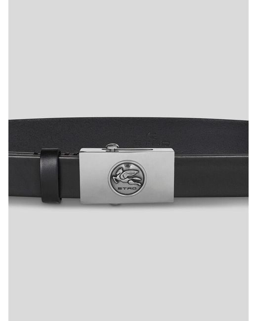 Etro White Leather Belt With Pegaso Detail for men