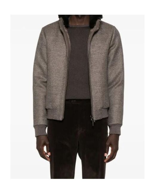Moorer Brown Shearling-Collar Zip-Front Jacket for men